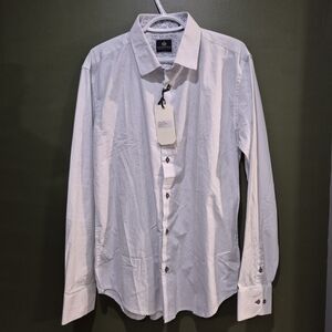 Llyod & Jefferson Classic White Dress Shirt with Patterned Detail - Size 16.5